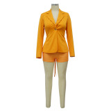 Fashion Women's Sexy V Neck Blazer Solid Color Long Sleeve Coat