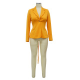 Fashion Women's Sexy V Neck Blazer Solid Color Long Sleeve Coat