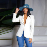 Fashion Women's Sexy V Neck Blazer Solid Color Long Sleeve Coat