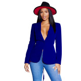 Fashion Women's Sexy V Neck Blazer Solid Color Long Sleeve Coat