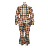 Plus Size Women's Autumn Fashion Long Sleeve Plaid Print Casual Jumpsuit