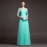 Autumn Women's Red Long Sleeve Lace See-Through Evening Gown