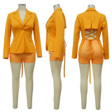 Fashion Women's Sexy V Neck Blazer Solid Color Long Sleeve Coat