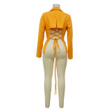 Fashion Women's Sexy V Neck Blazer Solid Color Long Sleeve Coat