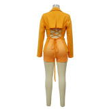 Fashion Women's Sexy V Neck Blazer Solid Color Long Sleeve Coat