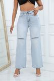 Jeans Blue Wide Leg Straight Denim Trousers