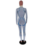 Women's Autumn And Winter Irregular Printed Long Sleeve Tight Fitting Sports Two Piece Pants Set