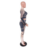 Women's Autumn And Winter Irregular Printed Long Sleeve Tight Fitting Sports Two Piece Pants Set