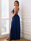 Sexy Strappy Solid Low Back Slit Evening Dress