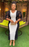 Beaded Contrast Patchwork Africa Plus Size Women's Chic Party Dress