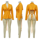Fashion Women's Sexy V Neck Blazer Solid Color Long Sleeve Coat