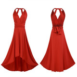 Multi-Wear Crossover Short Front And Long Back Backless Sexy Long Dress
