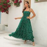 Summer Women's Sexy Floral Printed Strap A-Line Long Dress