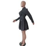 Women long sleeve shirt pleated skirt