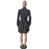 Women long sleeve shirt pleated skirt