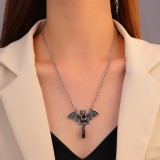 Halloween Dark Gothic Style Exaggerated Red Water Drop Bat Earrings Cross Pendant Necklace