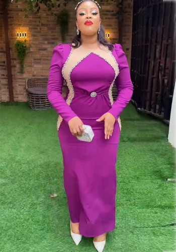 Africa Plus Size Women Long Sleeve Slit Dress