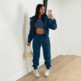Women Letter Printed Plush Hoodies and Pant Casual Three-Piece