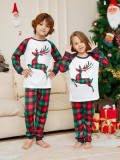 Christmas cartoon elk plaid print Family Pajama two-piece set
