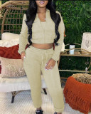 Women zipper Crop Top and Pant two-piece set