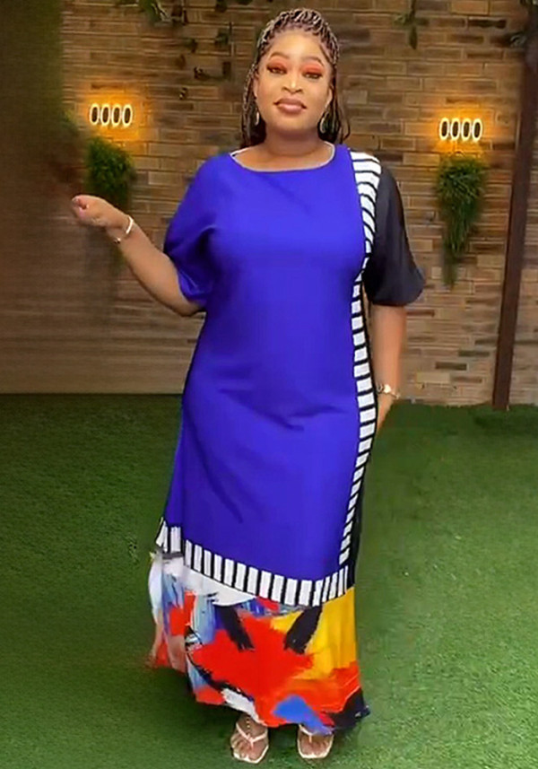 Plus Size African Women Graffiti Contrast Dress