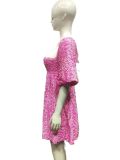 Plus Size Women Sequin Summer Casual Round Neck Short Sleeve Solid Dress