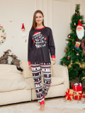 Christmas Cartoon Hat Letter Round Neck Long Sleeve Family Pajama Two-piece Set