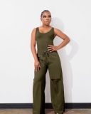Plus Size Women Top and Ripped Wide Leg Pants Set of Two