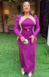 Africa Plus Size Women Long Sleeve Slit Dress