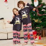 Christmas Cartoon Elk Letter Round Neck Family Pajama Two-piece Set