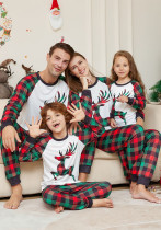 Christmas cartoon elk plaid print Family Pajama two-piece set Christmas cartoon elk plaid print Family Pajama two-piece set