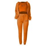 Women Letter Printed Plush Hoodies and Pant Casual Three-Piece