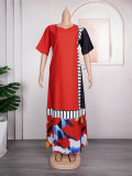 Plus Size African Women Graffiti Contrast Dress