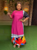 Plus Size African Women Graffiti Contrast Dress
