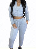 Women zipper Crop Top and Pant two-piece set
