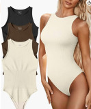 Women Summer One-piece Sleeveless Ribbed Swimsuit