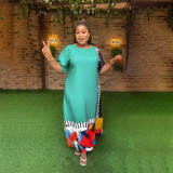 Plus Size African Women Graffiti Contrast Dress