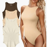 Women Summer One-piece Sleeveless Ribbed Swimsuit