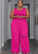 Plus Size Women Top and Ripped Wide Leg Pants Set of Two Plus Size Women Top and Ripped Wide Leg Pants Set of Two