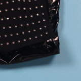 Women Sexy Patchwork Beaded Lace-Up Long Sleeve Crop Top and Shorts Two-piece Set