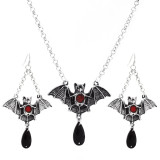 Halloween Dark Gothic Style Exaggerated Red Water Drop Bat Earrings Cross Pendant Necklace