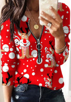 Women Christmas Printed V Neck Long Sleeve Top Women Christmas Printed V Neck Long Sleeve Top