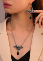 Halloween Dark Gothic Style Exaggerated Red Water Drop Bat Earrings Cross Pendant Necklace