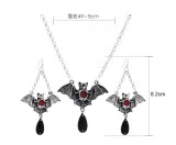 Halloween Dark Gothic Style Exaggerated Red Water Drop Bat Earrings Cross Pendant Necklace