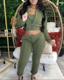 Women zipper Crop Top and Pant two-piece set