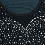 Women Sexy Patchwork Beaded Lace-Up Long Sleeve Crop Top and Shorts Two-piece Set