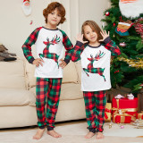 Christmas cartoon elk plaid print Family Pajama two-piece set