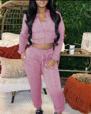 Women zipper Crop Top and Pant two-piece set