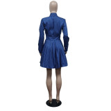 Women long sleeve shirt pleated skirt