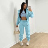 Women Letter Printed Plush Hoodies and Pant Casual Three-Piece